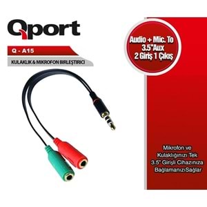 Qport Q-A15 Audio + Mic To 3.5MM 15Cm Kulaklık Çevirici