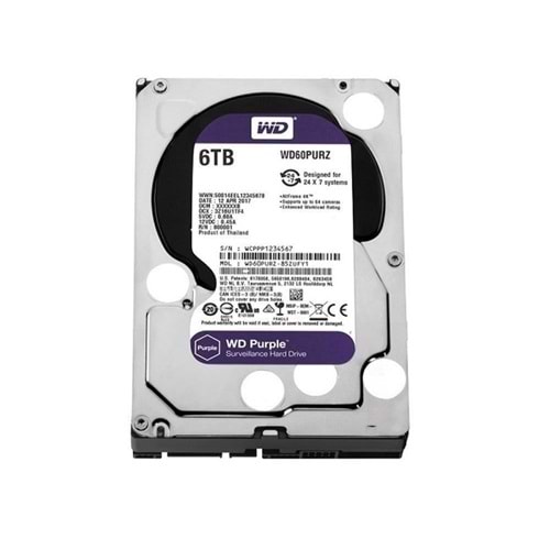 Western Digital WD60PURZ Purple 3.5 6Tb 5400Rpm 64Mb Sata3 7/24 Harddisk