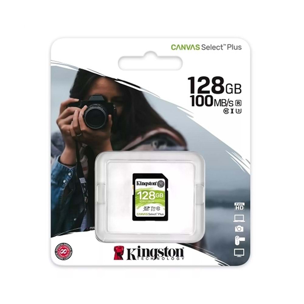Kingston 128GB SDS2/128GB UHS-I U3 V30 100R SDXC Canvas Select Plus C10 SD Hafıza Kartı
