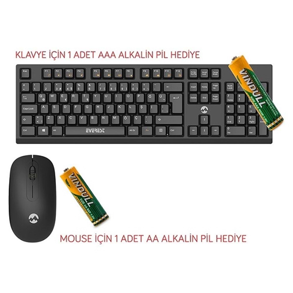 Everest KM-2510 Q Türkçe Kablosuz Multimedya Siyah Klavye+ Mouse